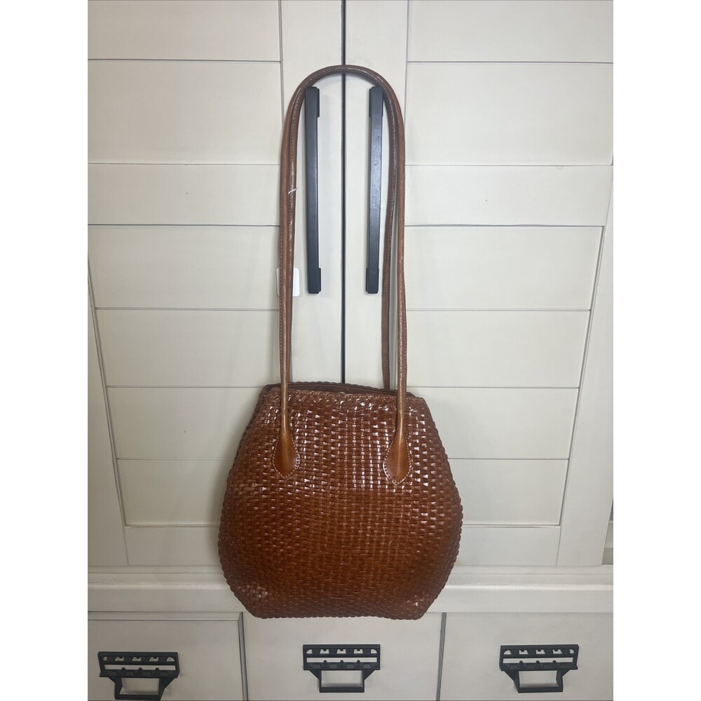 Vintage DE VECCHI Hamilton Hodge Brown Leather Woven Women's Shoulder Bag